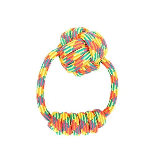 [LUNIRO-ORANGE-YELLOW-DOG-BITE-RESISTANT-COTTON-ROPE-BAL-58164591067520] 狗狗手柄棉繩球玩具